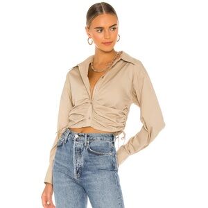 Women's Tan Ruched Button-Up Top